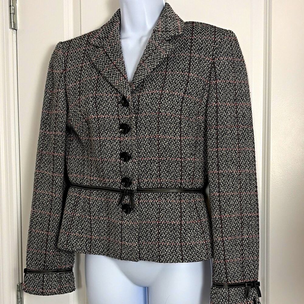 Tahari Arthur S. Levine Tweed Plaid Belted Lined Jacket Women's Petite 6P